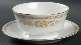 Style House Rose Garden Gravy Boat with Attached Underplate, Fine China Dinnerwa