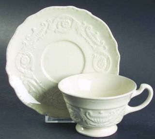 Steubenville Adam Antique Footed Cup & Saucer Set, Fine China Dinnerware   Off W
