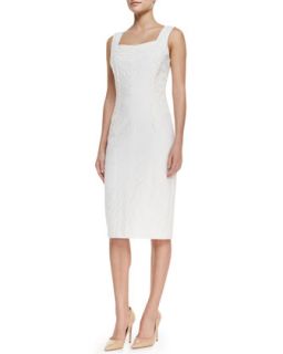 Womens Sleeveless Lace Panel Cocktail Dress, White   David Meister