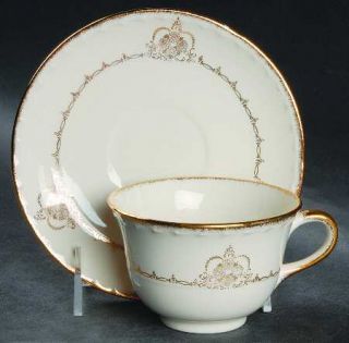 Crooksville Cro9 Footed Cup & Saucer Set, Fine China Dinnerware   4 Gold Flowers