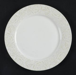 Gorham Bowden Dinner Plate, Fine China Dinnerware   White Floral Rim On White,Sm