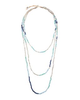 Layered 3 Strand Long Necklace, Blue Mix