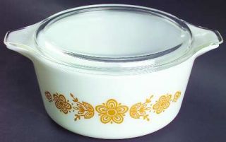 Corning Butterfly Gold 1.50 Qt Round Covered Casserole, Fine China Dinnerware  