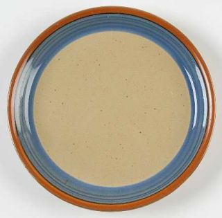 Mikasa Sand & Sea Salad Plate, Fine China Dinnerware   Brown Band,Wide Blue Band