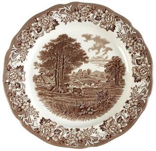 J & G Meakin Romantic England Brown Mek (Newer/White) Luncheon Plate, Fine China