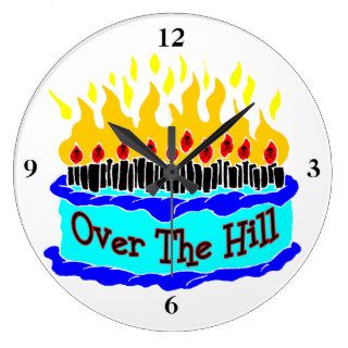 Over The Hill Flaming Birthday Cake Wall Clocks