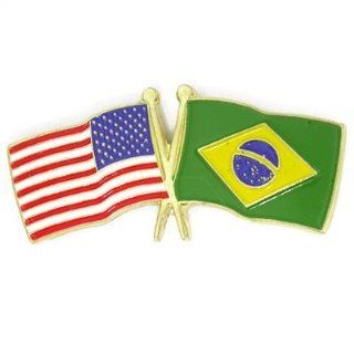 USA and Brazil Crossed Friendship Flag Lapel Pin Jewelry