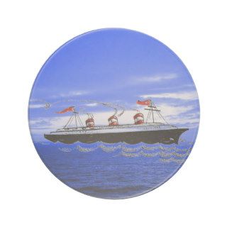 Simple Ship Illustration Ocean Clouds Sky Beverage Coaster