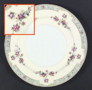 Monarch (Japan) Rosaline Dinner Plate, Fine China Dinnerware   Blue Border,Flora