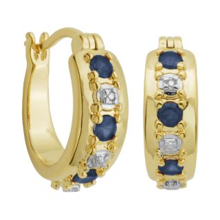 Bridge Jewelry 18K Gold Over Brass Sapphire & Diamond Accent Hoop Earrings
