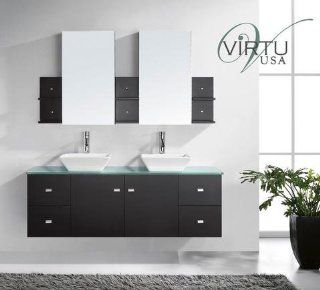 Virtu USA MD 435 G ES Clarissa 61" Bathroom Vanity Cabinet   Includes Countertop, Two Sinks, Two 1.5 G, Espresso / Tempered Glass Top    