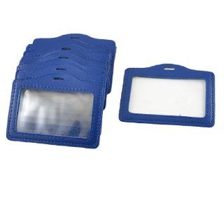 10 Pcs School Horizontal Faux Leather Name Tag ID Badge Card Holders Blue 