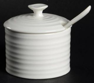 Portmeirion Sophie Conran White Condiment Jar & Lid w/Spoon, Fine China Dinnerwa