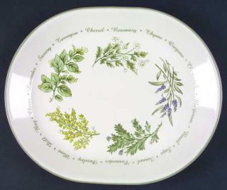 Corning Thymeless Herbs 12 Oval Serving Platter, Fine China Dinnerware   Green