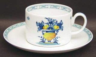 Vista Alegre Viana Flat Cup & Saucer Set, Fine China Dinnerware   Blue & Yellow