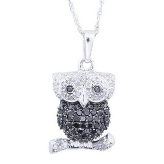 0.03 CT.T.W. Diamond Owl Animal Pendant in Sterling Silver