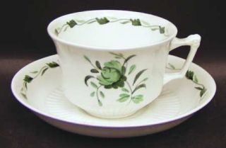 Adams China Lincoln Flat Cup & Saucer Set, Fine China Dinnerware   Empress,Green