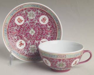 China(Made In China) Cx173 Red Flat Cup & Saucer Set, Fine China Dinnerware   En