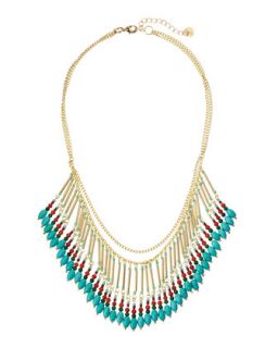 Mixed Chain Fringe Necklace, Turquoise/Red