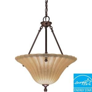 Glomar Moulan 3 Light Hanging Old Bronze Pendant with Champagne Shade HD 2408