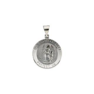 18.25x18.50 mm Hollow Round Guardian Angel Medal in 14K White Gold Banvari Jewelry