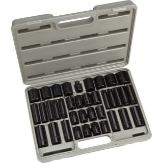 Klutch Impact Socket Set   3/8 Inch and 1/2 Inch Drives, 38 Pc.