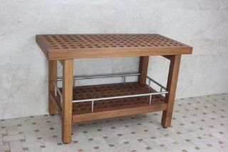 392 Teak and Stainless Grate Bench with Shelf 30"   Outdoor Storage Benches  
