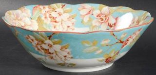 222 Fifth (PTS) Marley Teal 10 Round Vegetable Bowl, Fine China Dinnerware   Wh