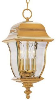 Designers Fountain 1554 PVD PB 3 Light 10" Hanging Lantern Solid Brass PVD from the Gladiator Collection, Polished Brass PVD finish   Pendant Porch Lights  