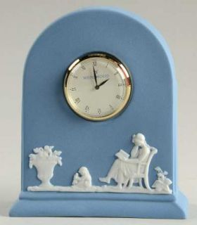 Wedgwood Jasper Classic White On Pale Blue Mantel Clock, Fine China Dinnerware  