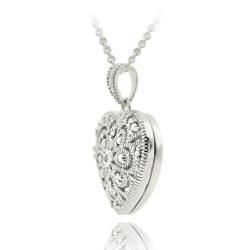 DB Designs Sterling Silver Diamond Accent Flower Heart Locket Necklace DB Designs Diamond Necklaces