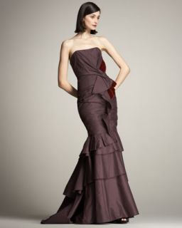 Ruched Taffeta Strapless Gown