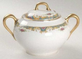 Jean Boyer Lucie Sugar Bowl & Lid, Fine China Dinnerware   Pink Roses, Yellow  S