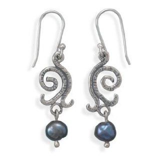 Swirl Design Earrings with Cultured Freshwater Pearl Jewelry