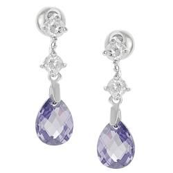 Journee Collection Silvertone Purple and White Pear cut CZ Dangle Earrings Journee Collection Cubic Zirconia Earrings