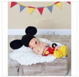 Black Yellow Mickey Baby Costume Crochet Beanie Animal Hat Cap Photo Photography Prop Toddler Knit  Baby Nursery Decor Gift Sets  Baby