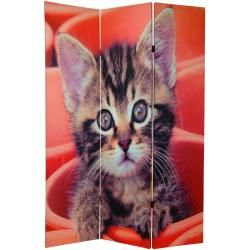 Wood and Canvas Double sided Kittens Room Divider (China) Decorative Screens