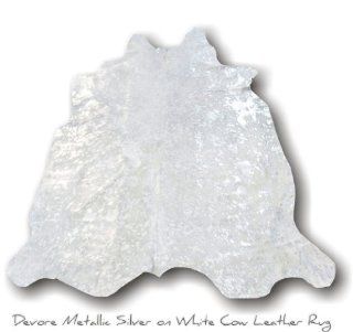 Devore silver on White cowhide rug   Area Rugs