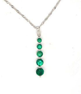 10 K White Gold Created Emerald Journey Pendant Jewelry