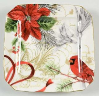 222 Fifth (PTS) Holiday Wishes Square Appetizer Plate, Fine China Dinnerware   F