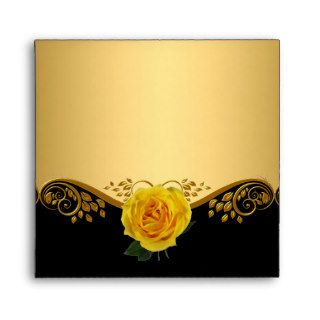 Square Envelope Pretty Gold Yellow Rose Black