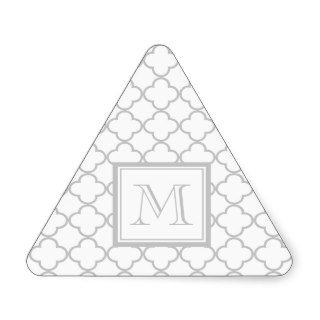 Gray White Quatrefoil  Your Monogram Sticker