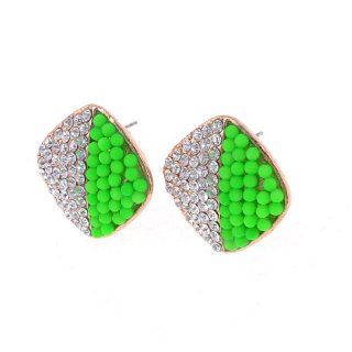 Pair Green Clear Beads Rhinestones Stud Earrings for Woman Jewelry