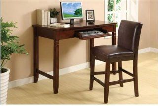 2 pcs Wooden Writing Desk and counter height chair set in dark cherry finish #pd f21233   Home Office Desks