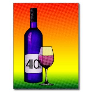 40th birthday or anniversary  wine bottle & glass post card