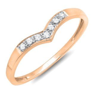 0.10 Carat (ctw) 10k Gold Round Diamond Ladies 7 Stone Wedding Chevron Band Anniversary Guard Ring 1/10 CT Jewelry