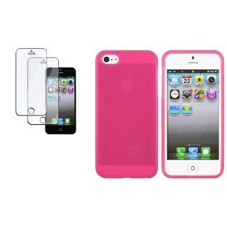 CommonByte Pure Hot Pink Clear Ultra Thin Rubber Case+2pcs Set Screen Guard For iPhone 5 Cell Phones & Accessories