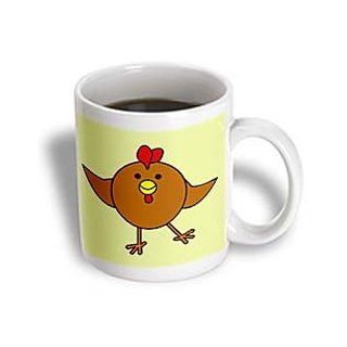 3dRose Cute Brown Chicken Dance with Green Background Ceramic Mug, 15 Ounce Kitchen & Dining
