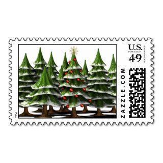 Decorated Christmas Tree in a peaceful Forest Postage