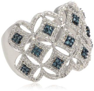 Sterling Silver Blue and White Diamond Ring (1/2 cttw, I J Color, I3 Clarity), Size 6 Jewelry